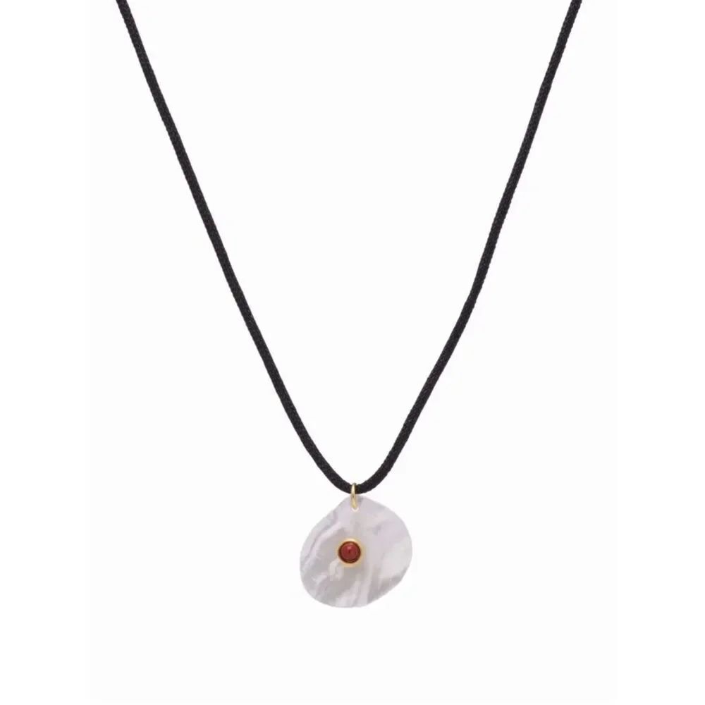 Mother-of-Pearl Pendant Necklace with Gold Accent on Black Cord - White